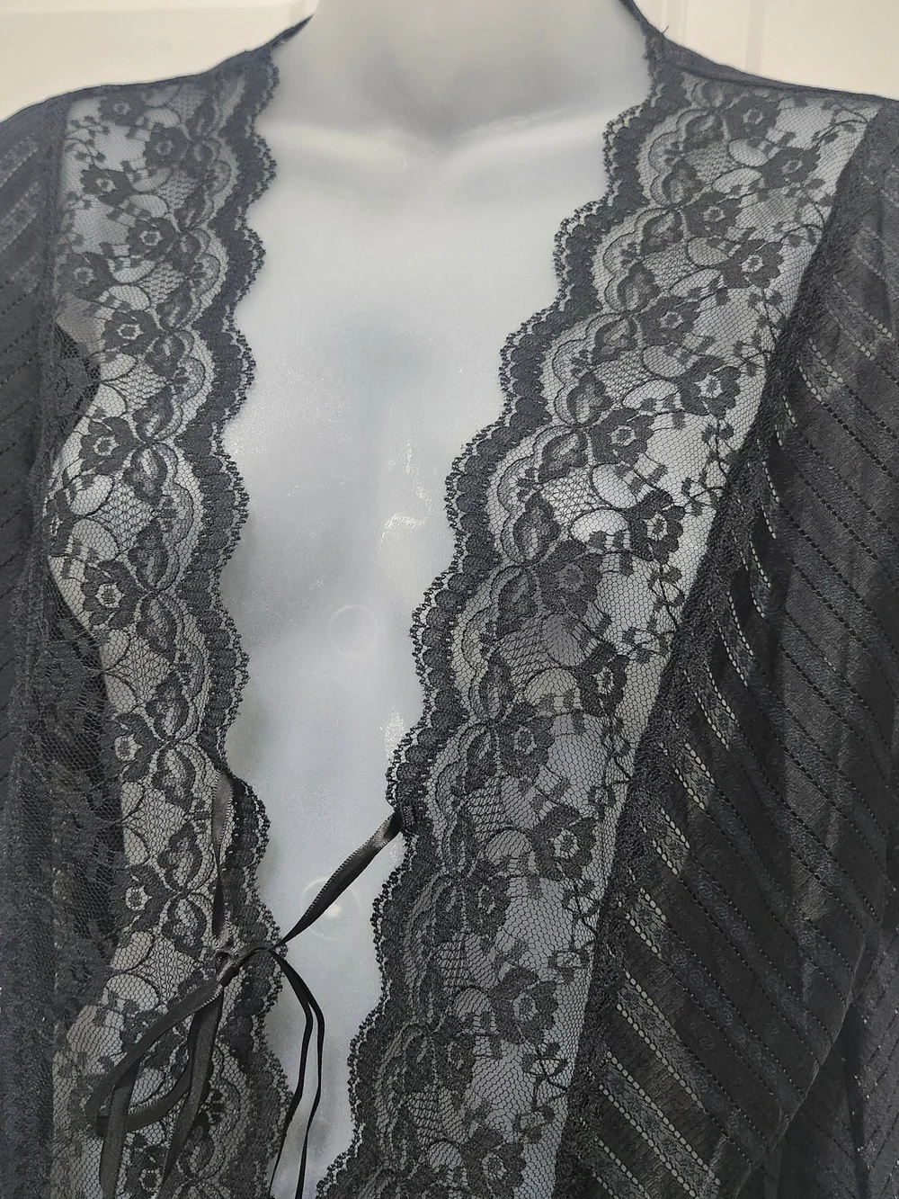 Elegant Black Lace Kimono Robe with Tie-Front